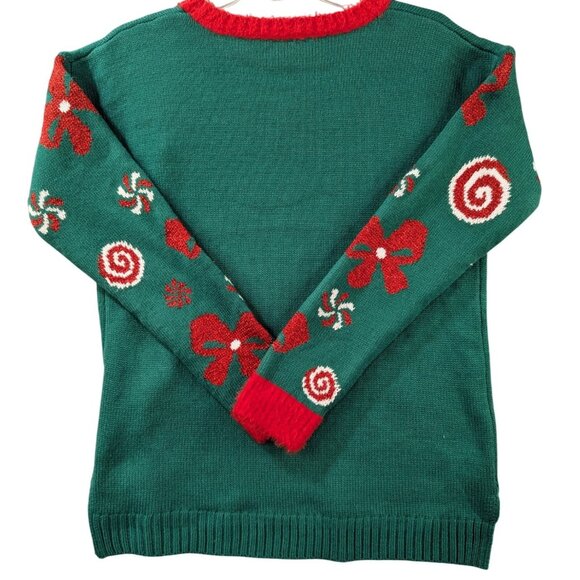 Ugly Christmas Sweater "Treat Your Elf" Size S With Festive Design & Sequins - Picture 2 of 7